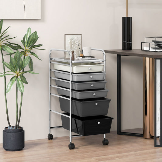6 Drawers Storage Trolley with 4 Wheels for Makeup Beauty Salon-Black