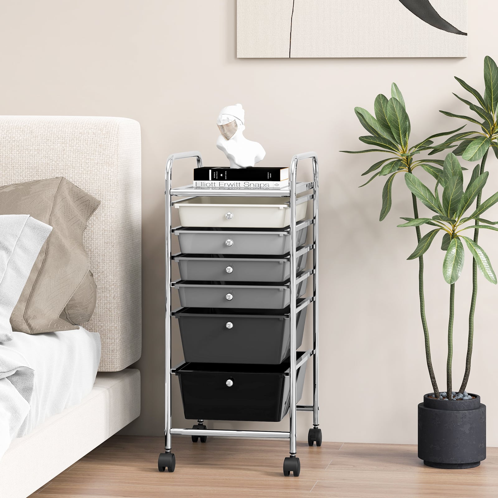 6 Drawers Storage Trolley with 4 Wheels for Makeup Beauty Salon-Black
