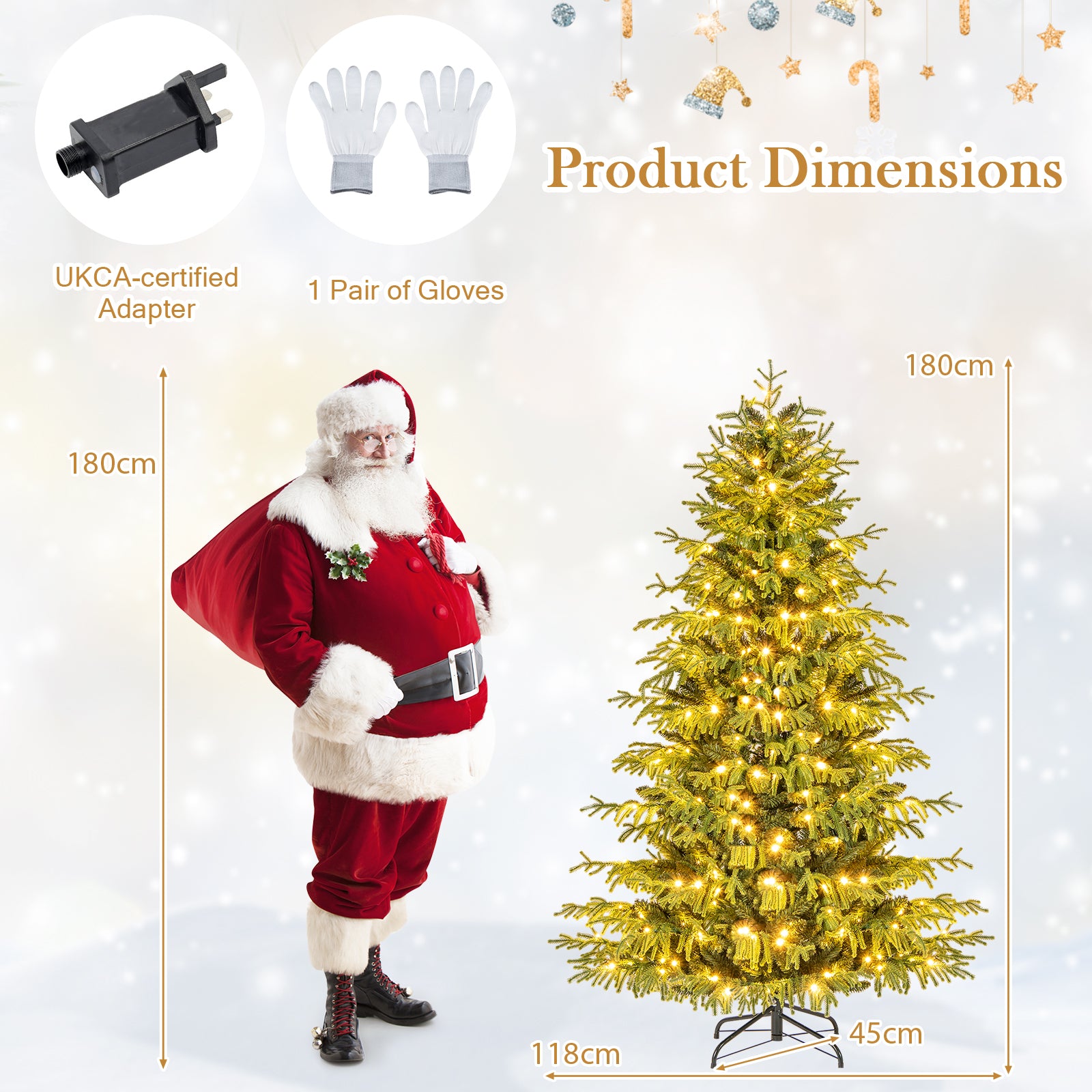 Artificial Christmas Tree Pre-lit Hinged Xmas Tree with  LED Lights Seasonal Decoration Tree-6FT