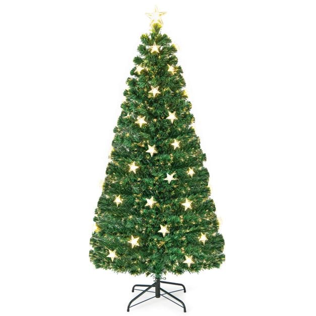 5/6FT Fiber Optic Artificial Christmas Tree with 21 Star LED Lights-6FT