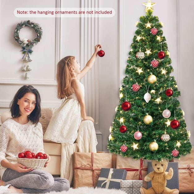 5/6FT Fiber Optic Artificial Christmas Tree with 21 Star LED Lights-6FT