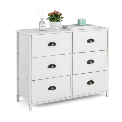 6 Fabric Drawers Storage Chest with Wooden Top-White