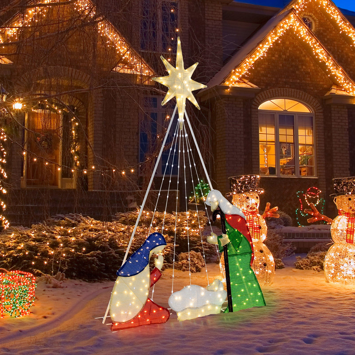6 Feet Lighted Nativity Scene Holy Family Set Christmas Decoration