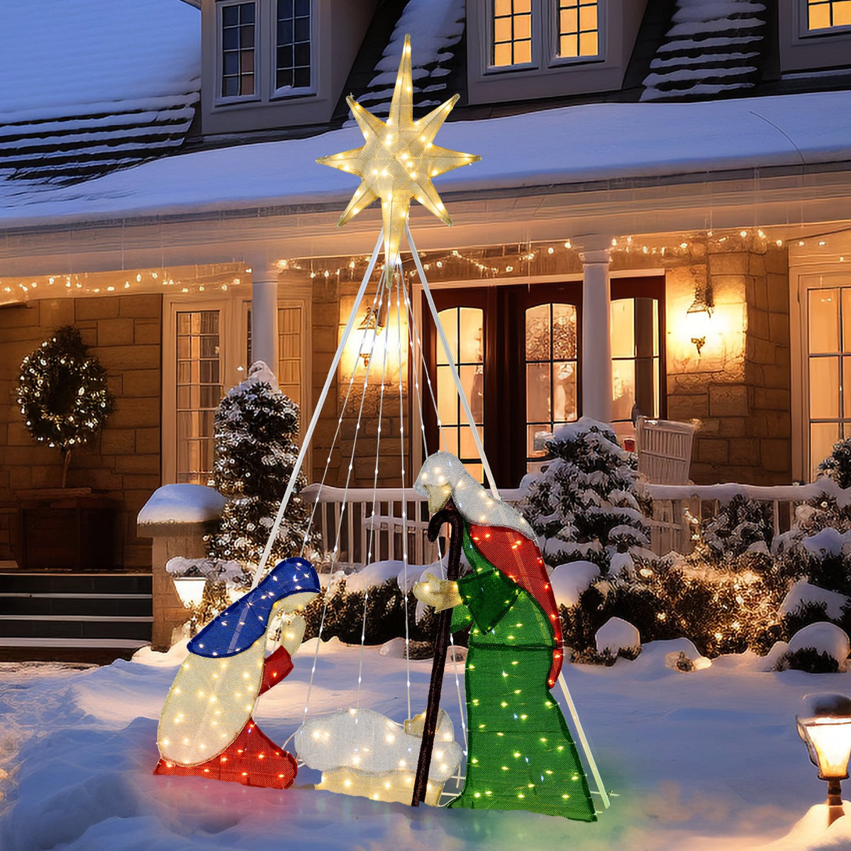 6 Feet Lighted Nativity Scene Holy Family Set Christmas Decoration