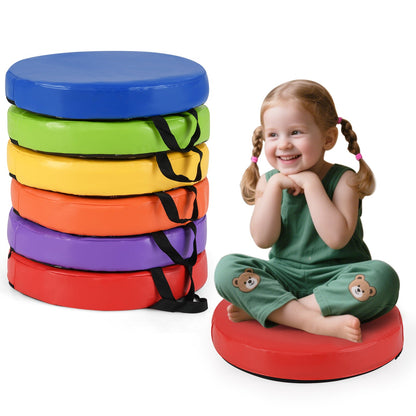 6 PCS Round Floor Cushions with Handles for Kids-Colourful