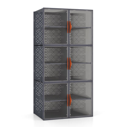 6 Pack 12-Grids Plastic Stackable Shoe Storage Boxes with Clear Magnetic Doors-Grey