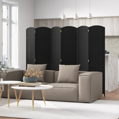 6-Panel Room Divider Folding Privacy Screen with Hand-woven Texture-Black