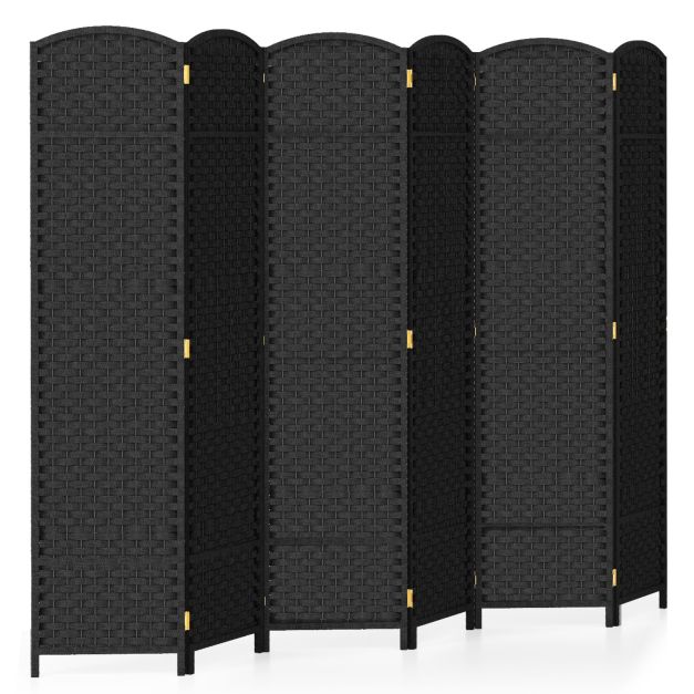6-Panel Room Divider Folding Privacy Screen with Hand-woven Texture-Black
