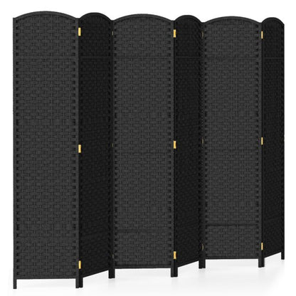 6-Panel Room Divider Folding Privacy Screen with Hand-woven Texture-Black