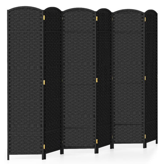 6-Panel Room Divider Folding Privacy Screen with Hand-woven Texture-Black