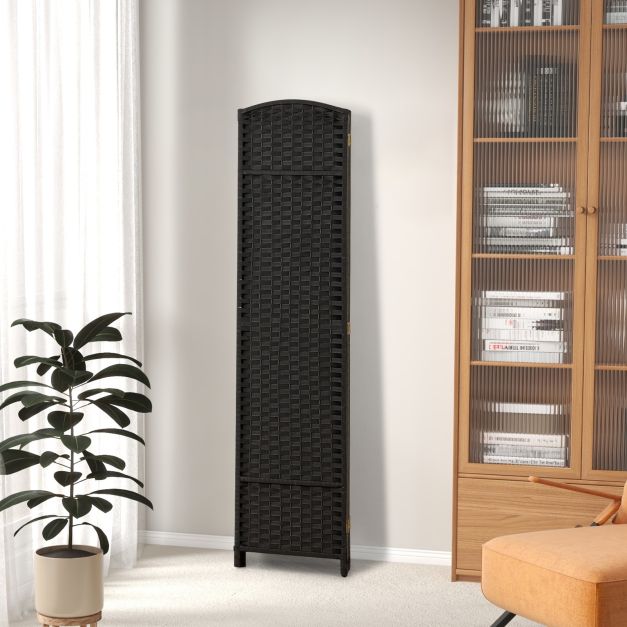 6-Panel Room Divider Folding Privacy Screen with Hand-woven Texture-Black