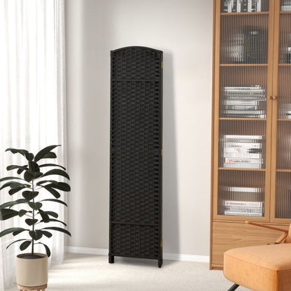 6-Panel Room Divider Folding Privacy Screen with Hand-woven Texture-Black