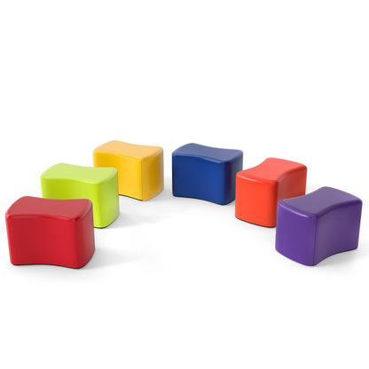 6-Piece Butterfly Stools Modular Soft Foam Seating Set with Waterproof PU Cover-Rainbow