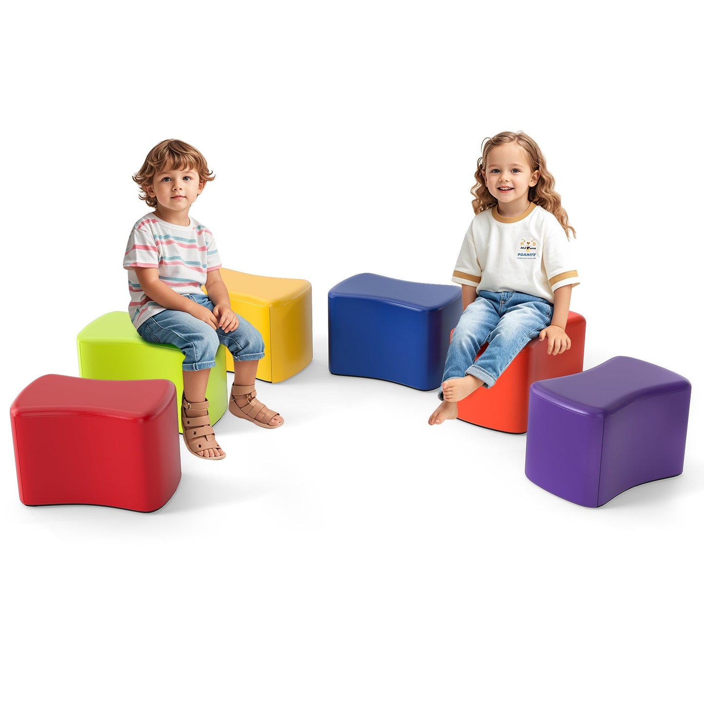 6-Piece Butterfly Stools Modular Soft Foam Seating Set with Waterproof PU Cover-Rainbow