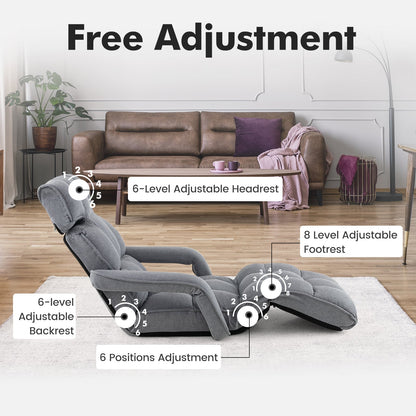 Folding Sofa Bed with 6 Adjustable Positions and 8-Angle Footrest-Grey
