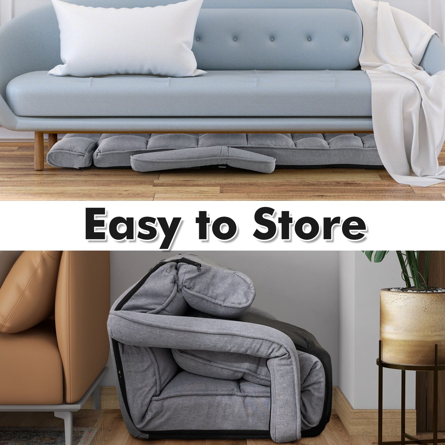 Folding Sofa Bed with 6 Adjustable Positions and 8-Angle Footrest-Grey