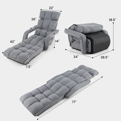 Folding Sofa Bed with 6 Adjustable Positions and 8-Angle Footrest-Grey