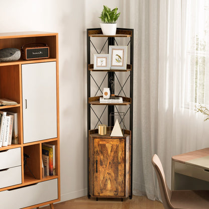 6-Tier Industrial Corner Storage Shelf with Adjustable Shelf-Rustic Brown