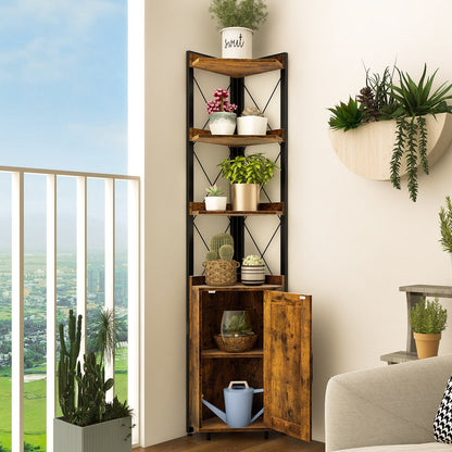 6-Tier Industrial Corner Storage Shelf with Adjustable Shelf-Rustic Brown