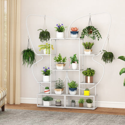 185 cm Tall Butterfly-Shaped 6-Tier Flowerpot Shelf-White