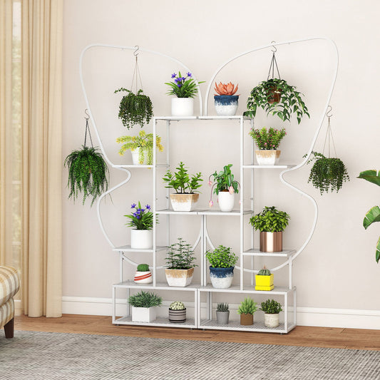 185 cm Tall Butterfly-Shaped 6-Tier Flowerpot Shelf-White