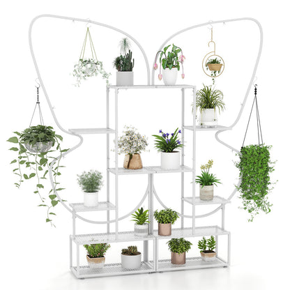 185 cm Tall Butterfly-Shaped 6-Tier Flowerpot Shelf-White