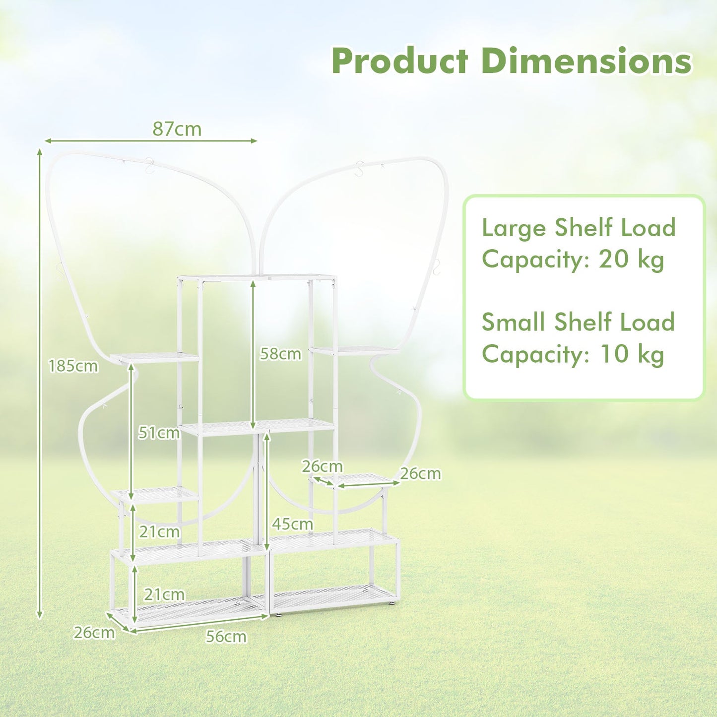 185 cm Tall Butterfly-Shaped 6-Tier Flowerpot Shelf-White