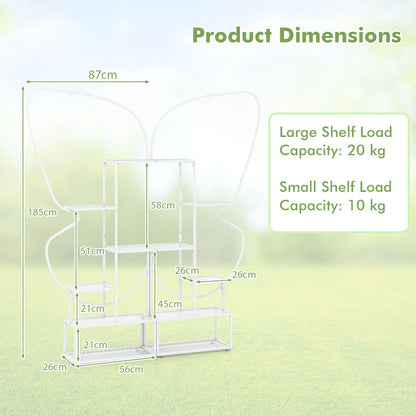 185 cm Tall Butterfly-Shaped 6-Tier Flowerpot Shelf-White