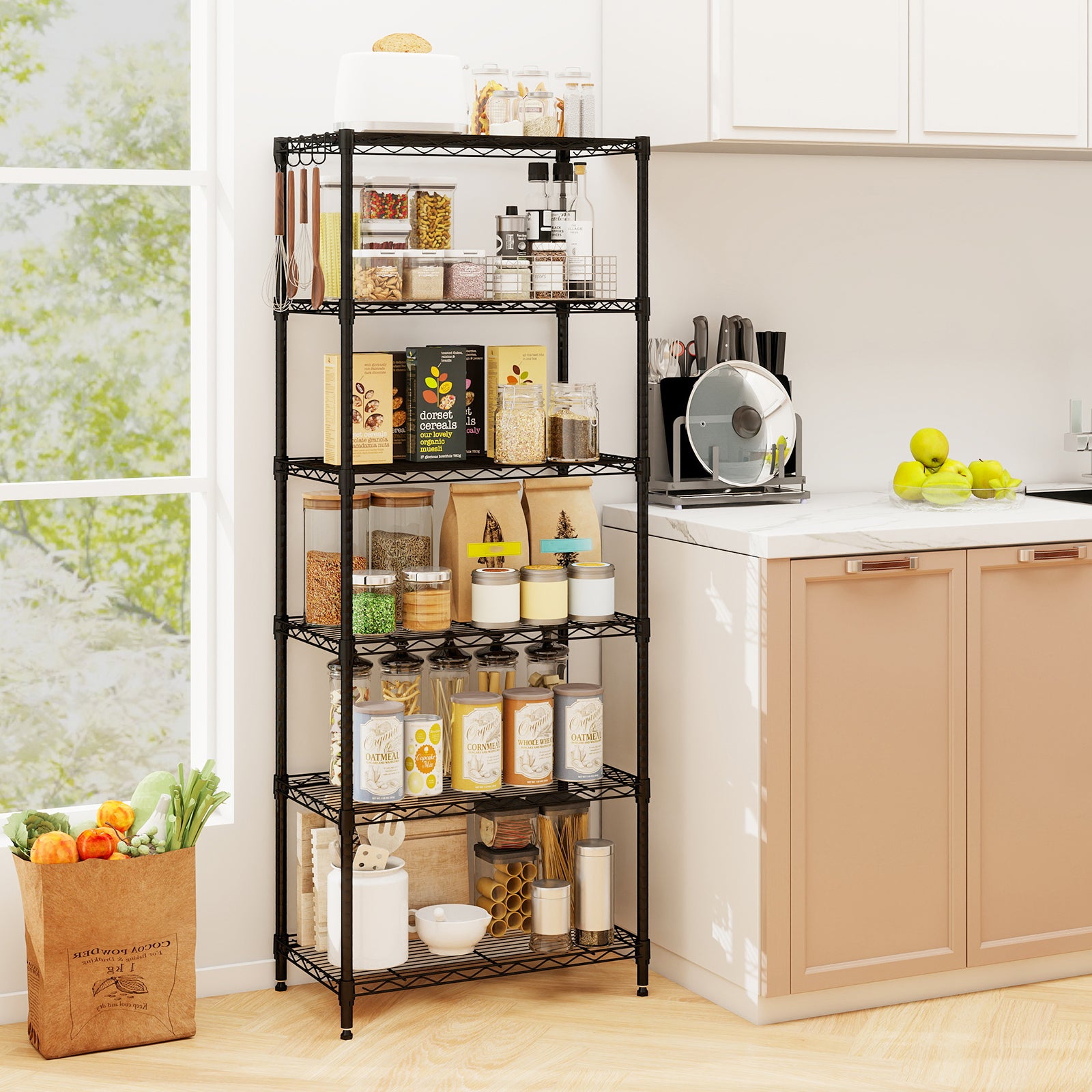 3/4/5/6-Tier Wire Shelving Unit Adjustable Metal Storage Shelves with V-shaped Shelving Rack-6-Tier