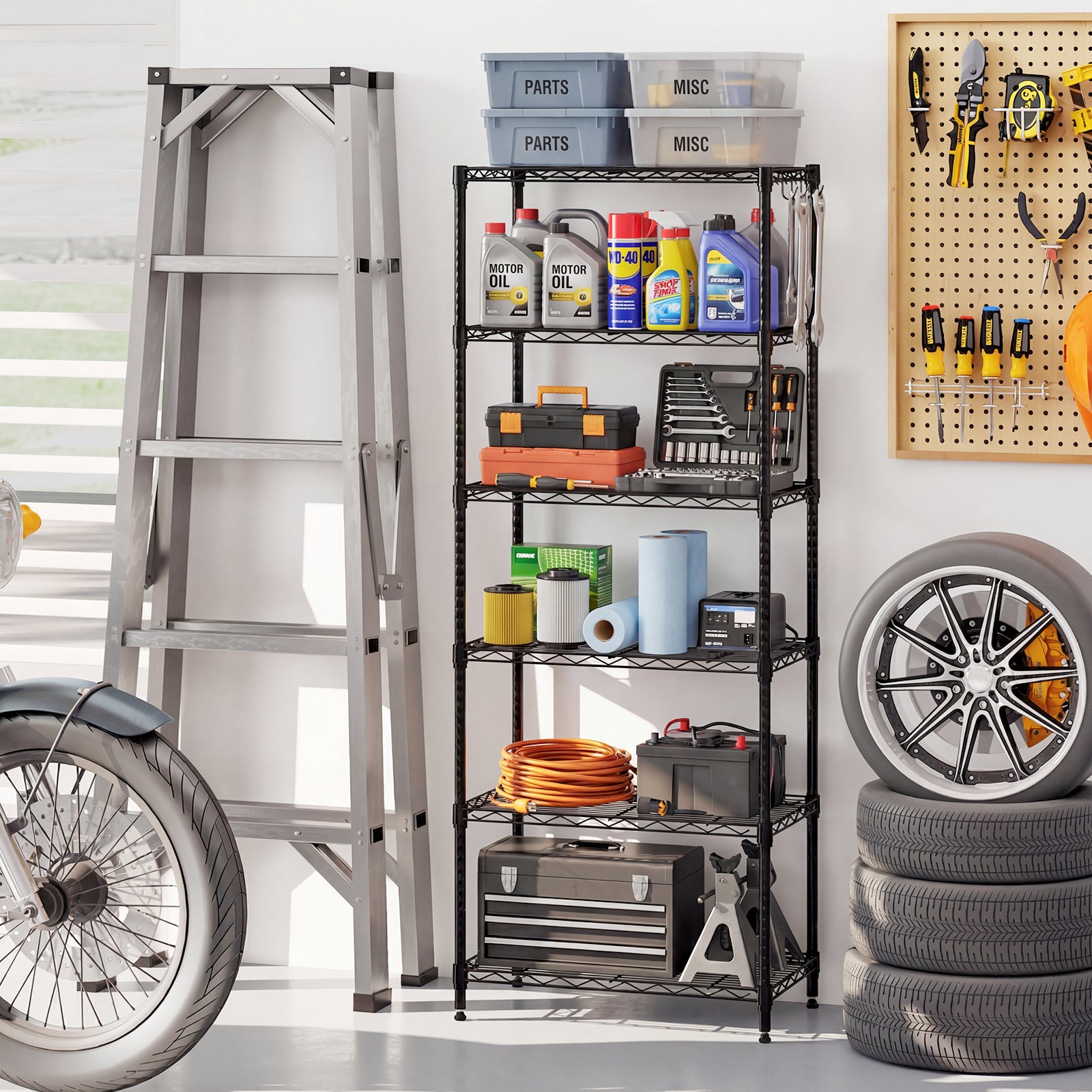 3/4/5/6-Tier Wire Shelving Unit Adjustable Metal Storage Shelves with V-shaped Shelving Rack-6-Tier