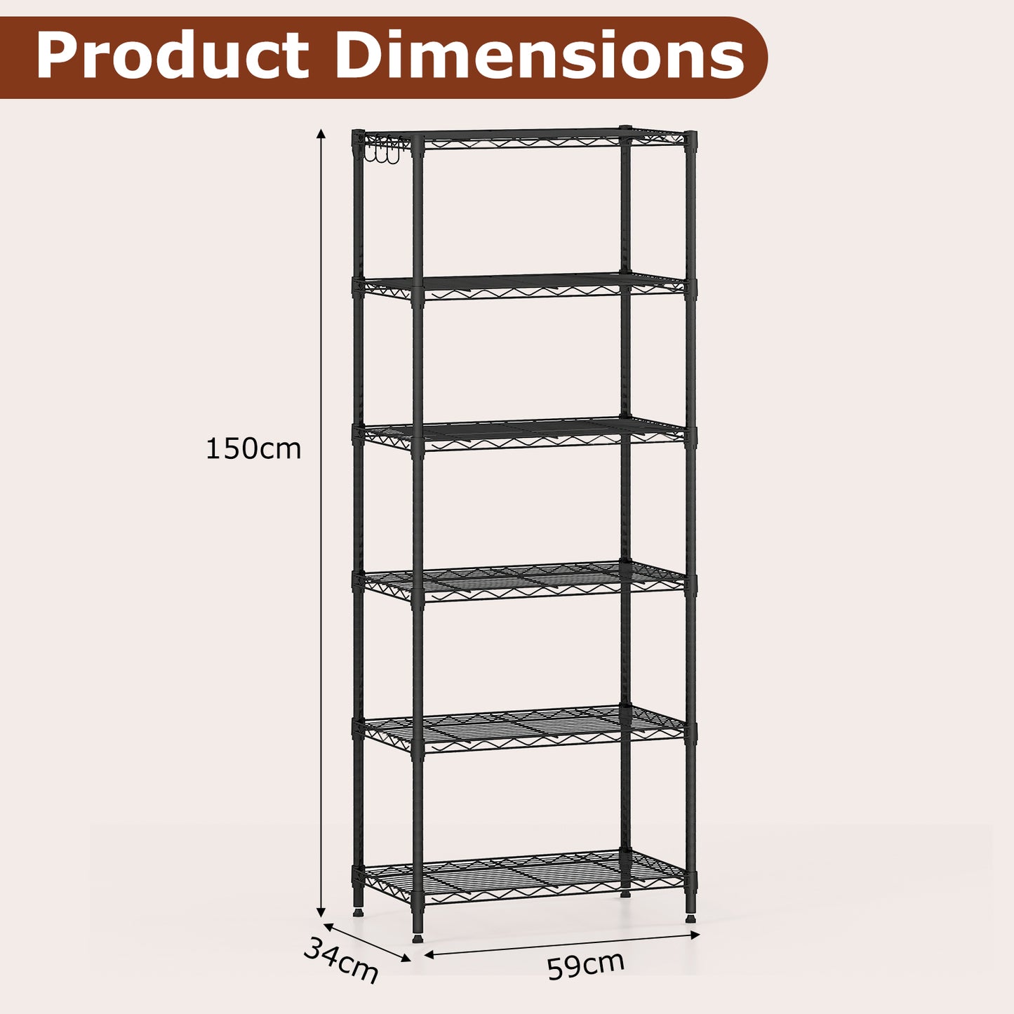 3/4/5/6-Tier Wire Shelving Unit Adjustable Metal Storage Shelves with V-shaped Shelving Rack-6-Tier