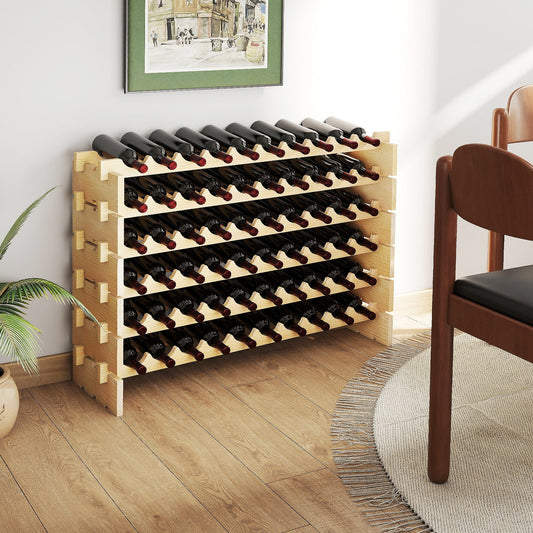 6 Tiers 60 Bottles Wine Rack with Tool-Free Assembly-Natural