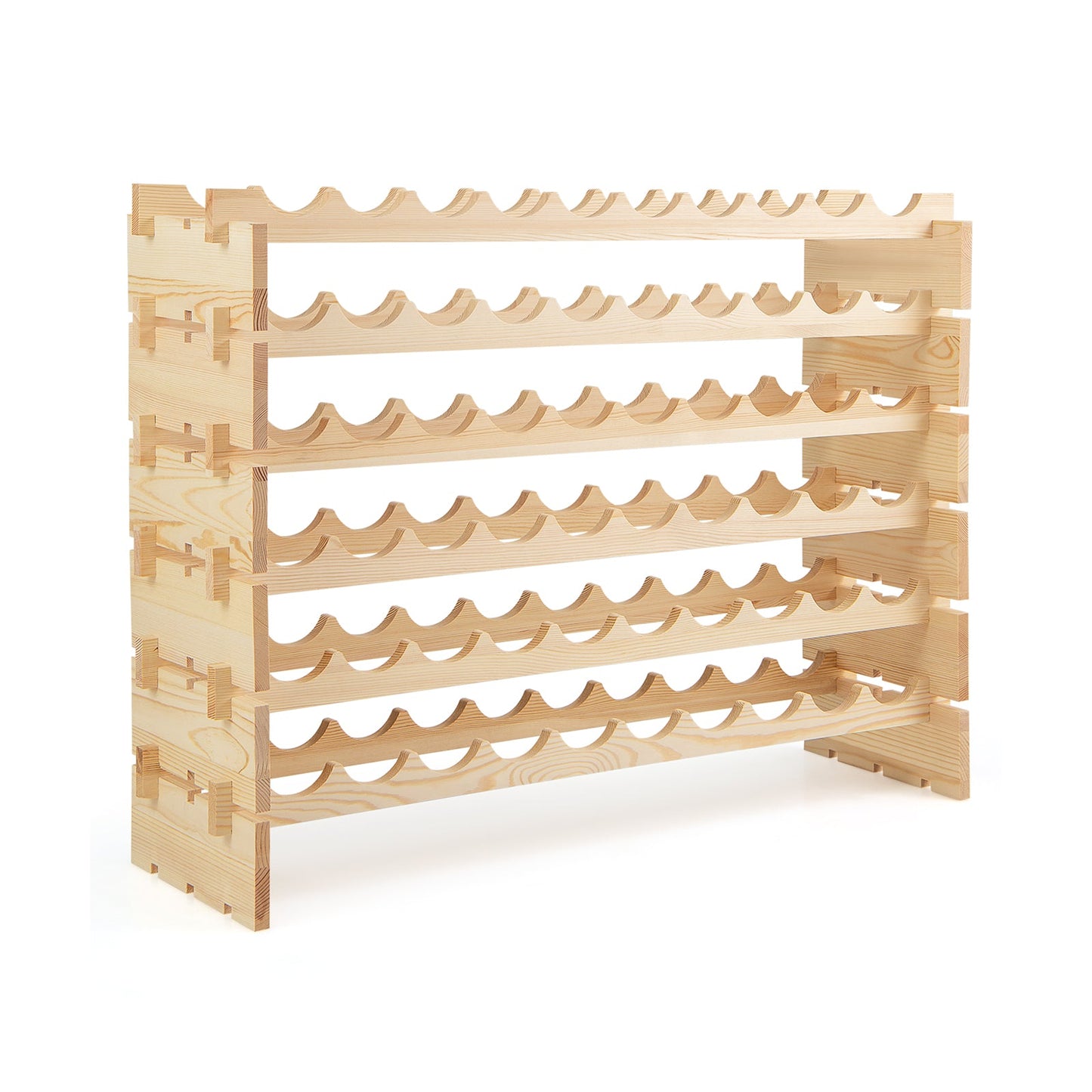 6 Tiers 60 Bottles Wine Rack with Tool-Free Assembly-Natural