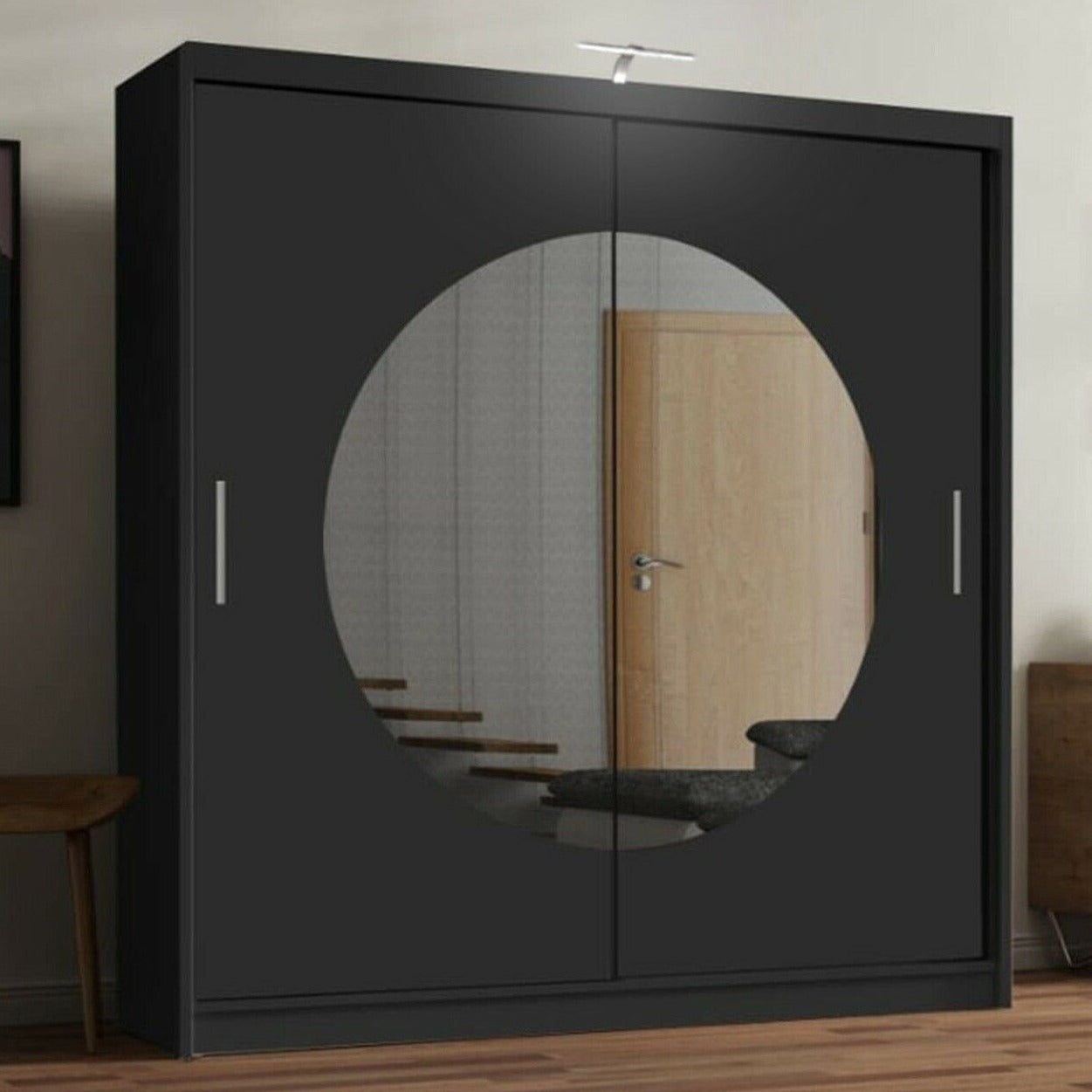 Moon 2 Sliding Door Wardrobe Grey, Black, White - 150cm and 203cm