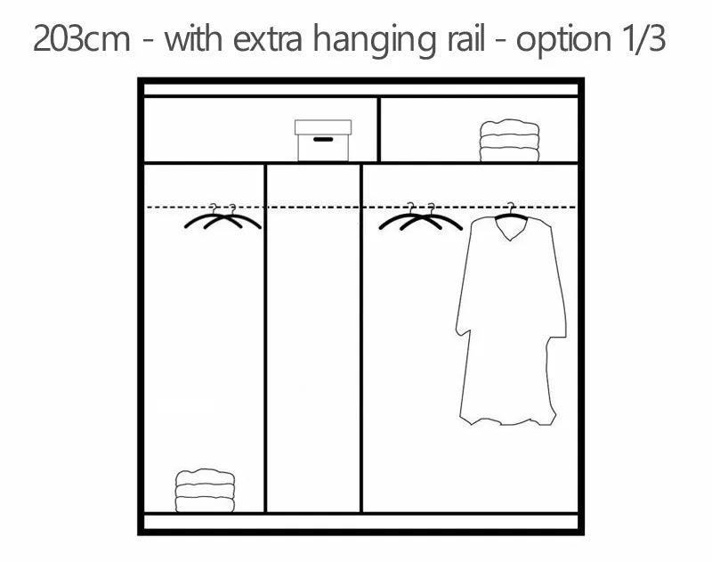 Vista Mirrored Sliding Door Wardrobe 203 cm- Black, White and Oak