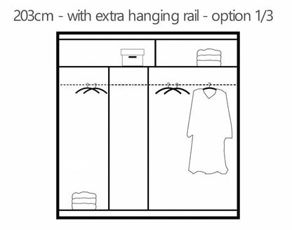 Vista Mirrored Sliding Door Wardrobe 203 cm- Black, White and Oak