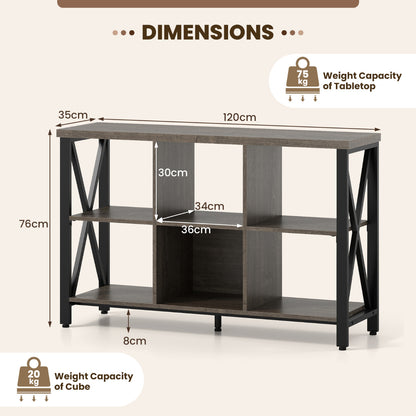 6-Cube Storage Organizer 120CM Wide Bookshelf with Open Compartments-Grey