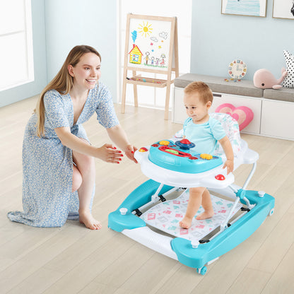6 in 1 Adjustable Baby Walker Folding Baby Activity Center with Music Lights-Green