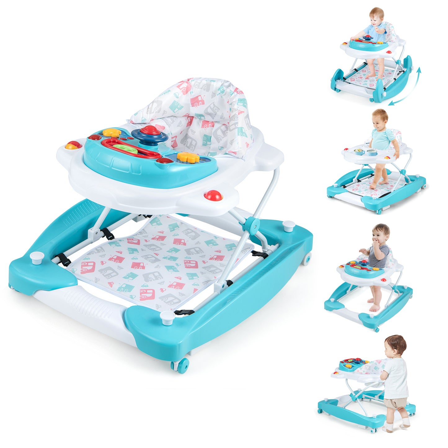 6 in 1 Adjustable Baby Walker Folding Baby Activity Center with Music Lights-Green