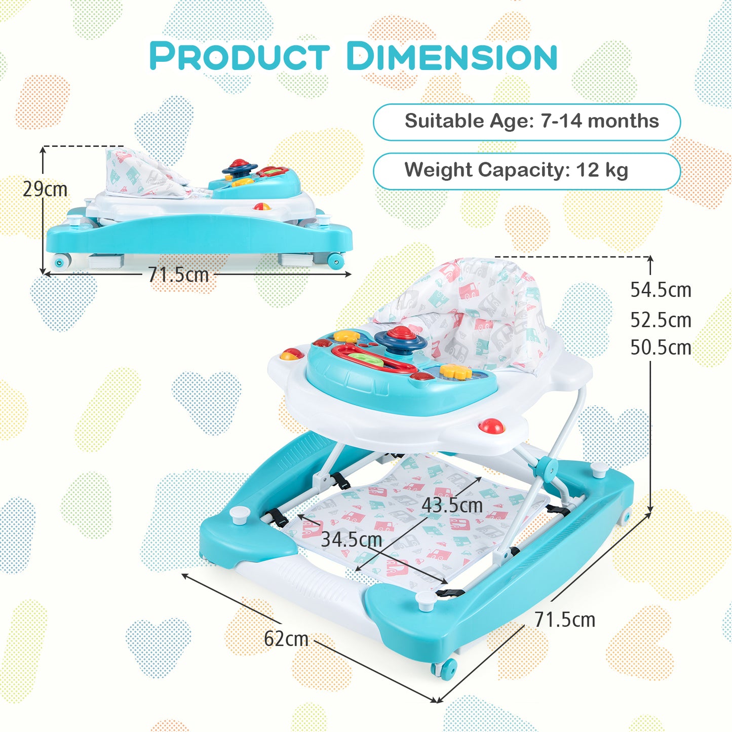 6 in 1 Adjustable Baby Walker Folding Baby Activity Center with Music Lights-Green