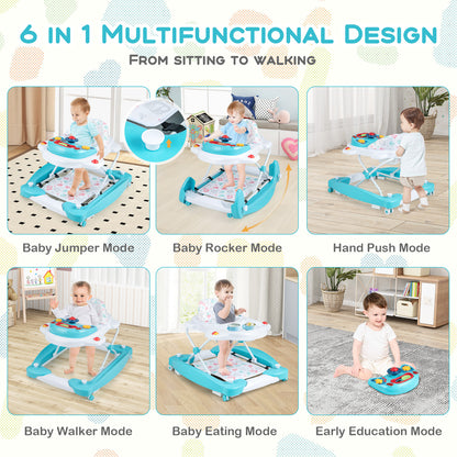 6 in 1 Adjustable Baby Walker Folding Baby Activity Center with Music Lights-Green