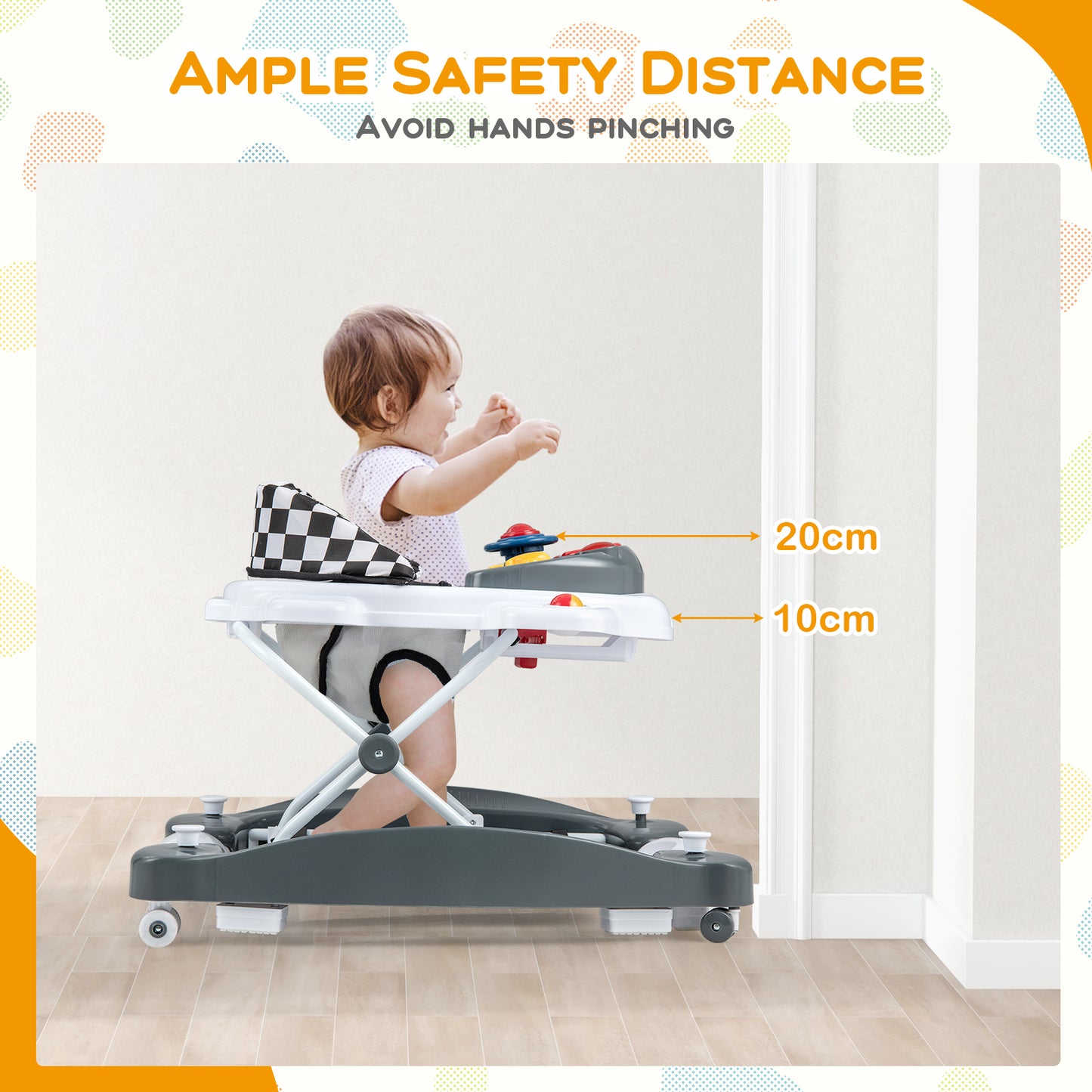 6 in 1 Adjustable Baby Walker Folding Baby Activity Center with Music Lights-Grey