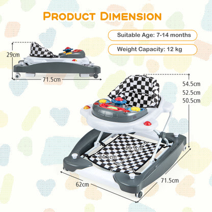 6 in 1 Adjustable Baby Walker Folding Baby Activity Center with Music Lights-Grey