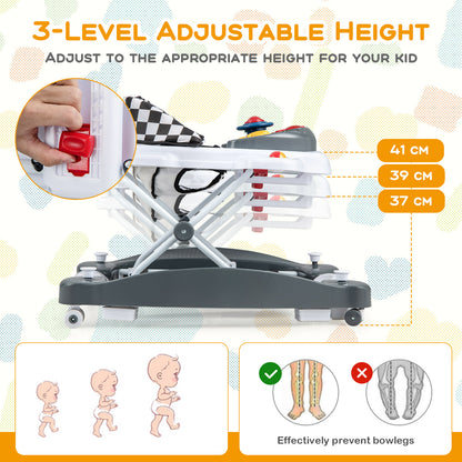 6 in 1 Adjustable Baby Walker Folding Baby Activity Center with Music Lights-Grey