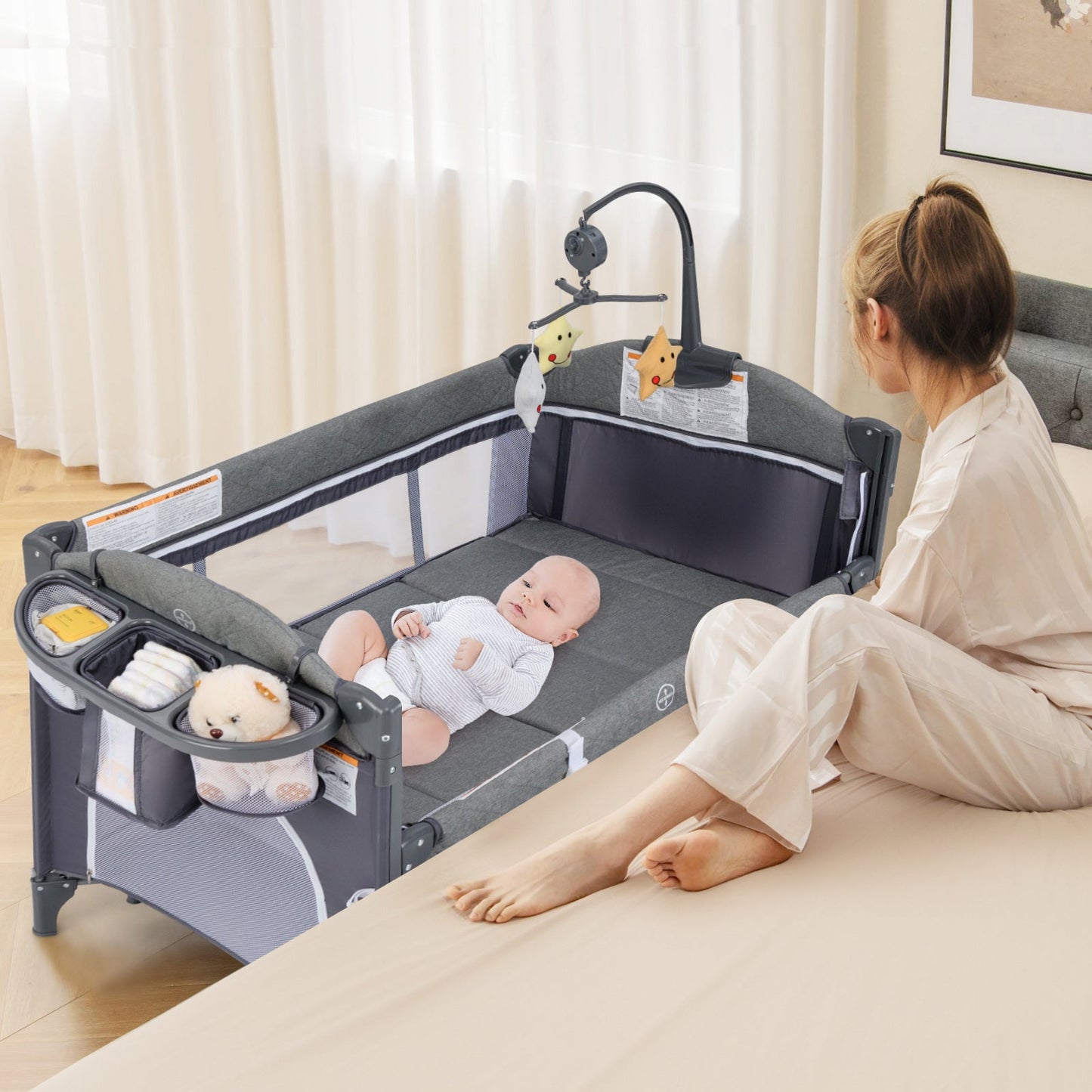 6-in-1 Baby Bed Travel Cot with Changing Table for Baby-Blue