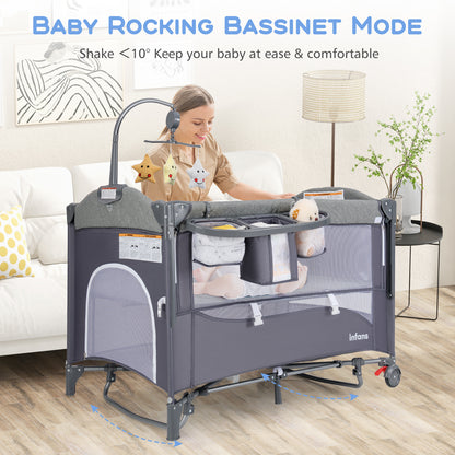 6-in-1 Baby Bed Travel Cot with Changing Table for Baby-Blue