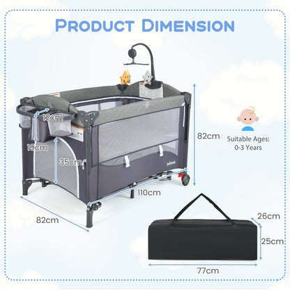 6-in-1 Baby Bed Travel Cot with Changing Table for Baby-Blue