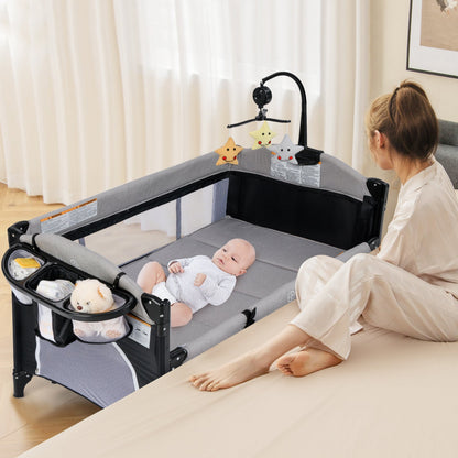 6-in-1 Baby Bed Travel Cot with Changing Table for Baby-Dark Grey