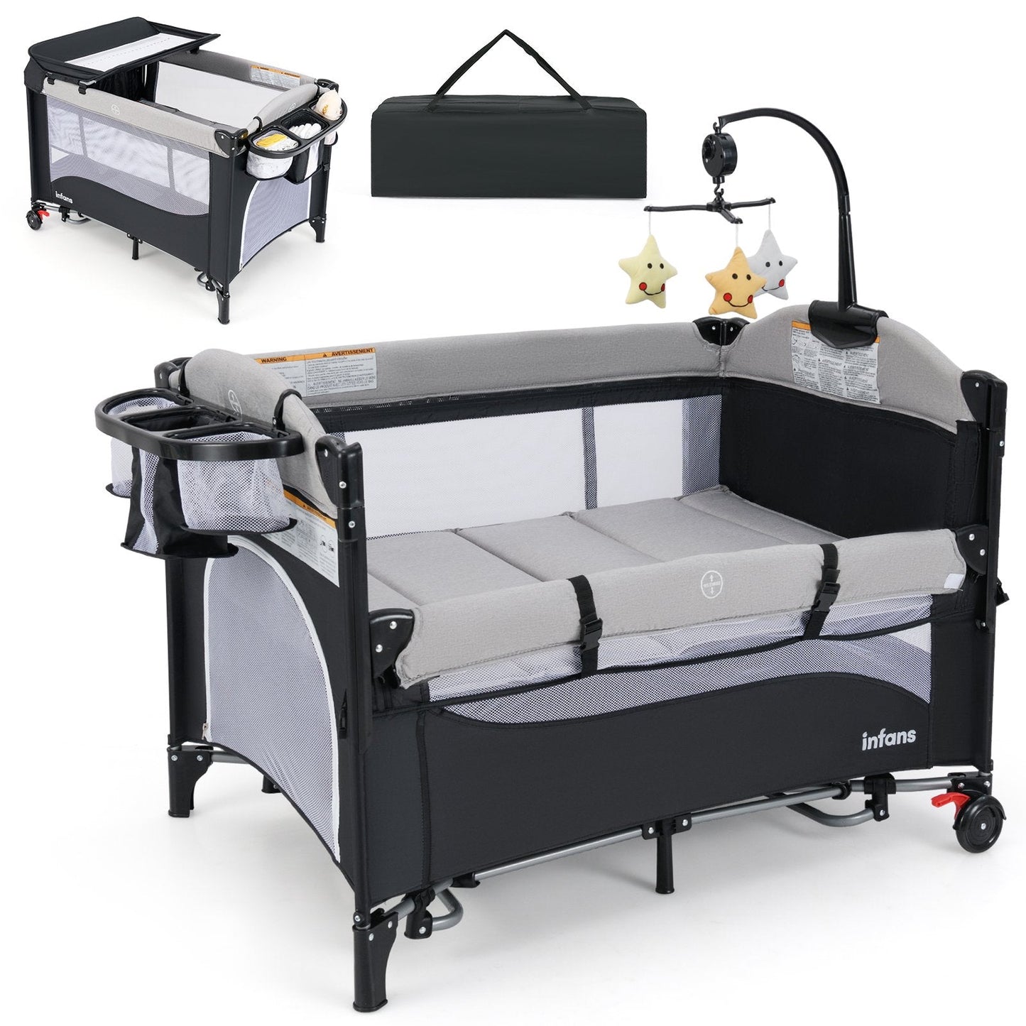 6-in-1 Baby Bed Travel Cot with Changing Table for Baby-Dark Grey