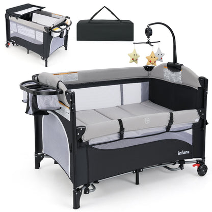 6-in-1 Baby Bed Travel Cot with Changing Table for Baby-Dark Grey